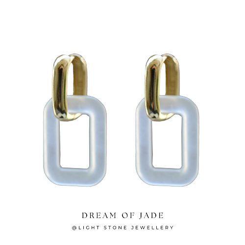 Rectangular Radiance - Dream of Jade - Xiuyan Jade - Gold Plated Sterling Silver Hoop Earrings