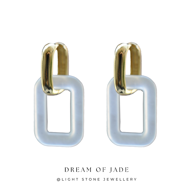 Rectangular Radiance - Dream of Jade - Xiuyan Jade - Gold Plated Sterling Silver Hoop Earrings