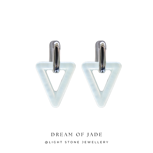 Triangular Harmony - Dream of Jade - Xiuyan Jade -  Sterling Silver Hoop Earrings