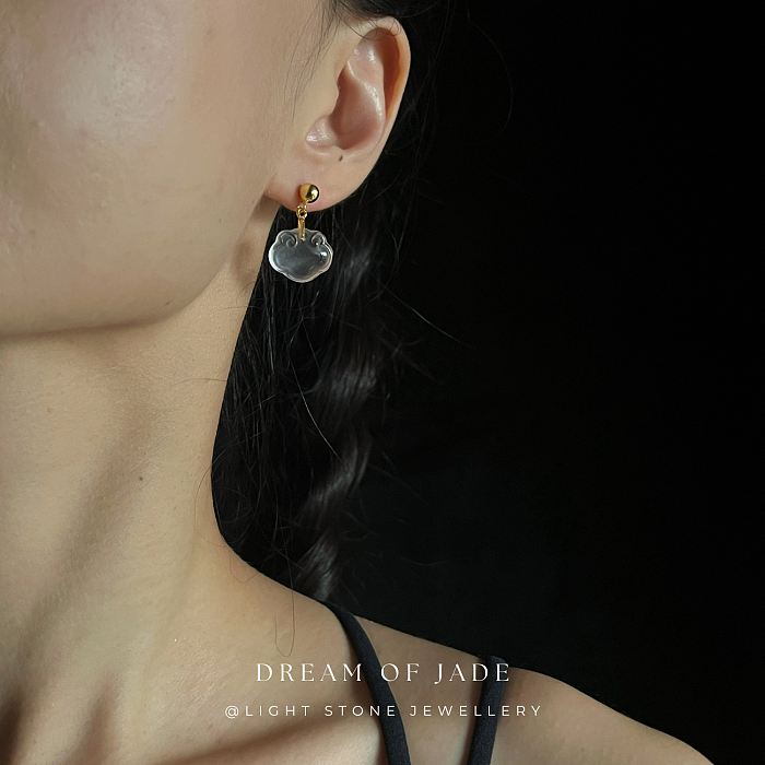 Cloud Grace Shui Mo Jade Earrings - Hand-Carved Lucky Cloud Jade with Gold Plated Silver Posts - Versatile Styling - Perfect Gift - Designer Jewellery - Free Shipping Worldwide - Light Stone Jewellery