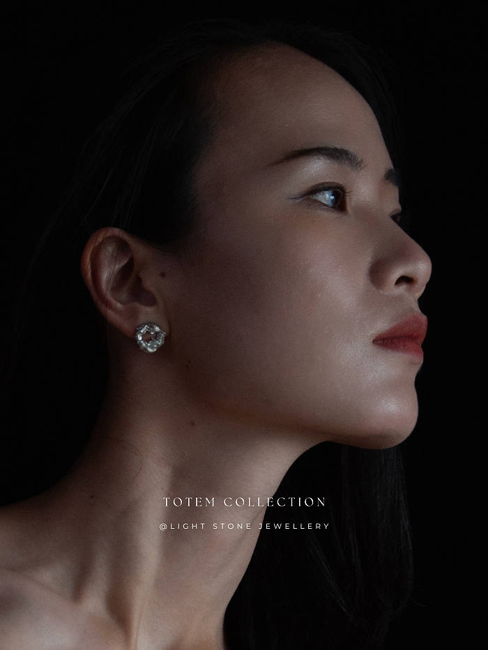 Rhodium Dragon Heart - Totem - Stud Silver Earrings