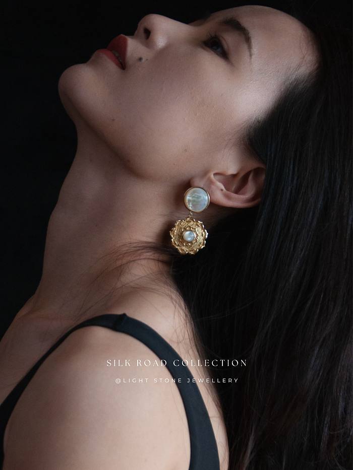 Lotus - Silk Road - Mother of Pearl- Luxury Sterling Silver Earrings