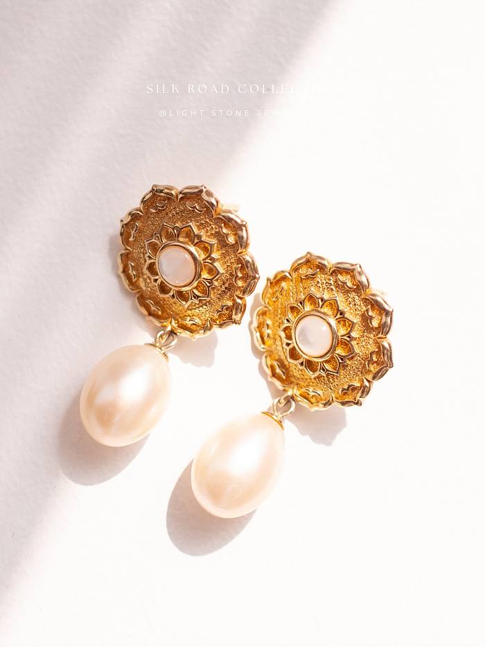 Lotus - Silk Road - Freshwater Pearls - Luxury Sterling Silver Earrings