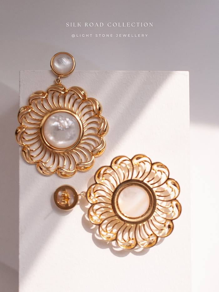 Wave Wheel - Silk Road - Mother of Pearl - Sterling Silver Earrings