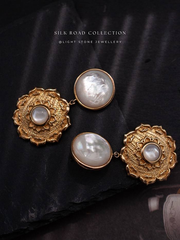 Lotus - Silk Road - Mother of Pearl- Luxury Sterling Silver Earrings