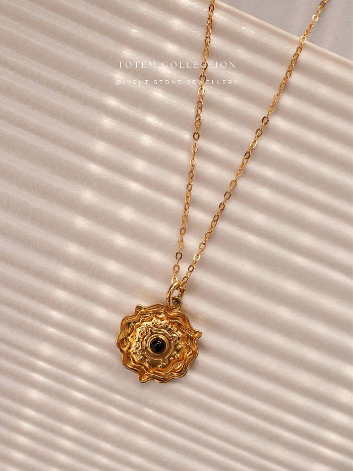 Neolithic Pottery Sunflower - Totem - Sterling Silver Gold Plated Necklace