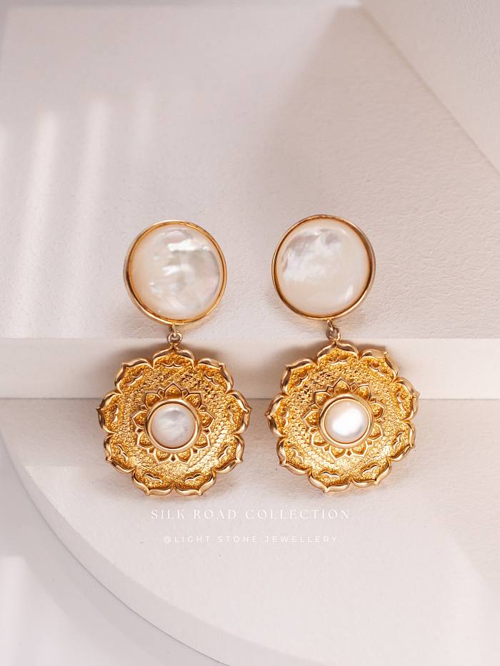Lotus - Silk Road - Mother of Pearl- Luxury Sterling Silver Earrings