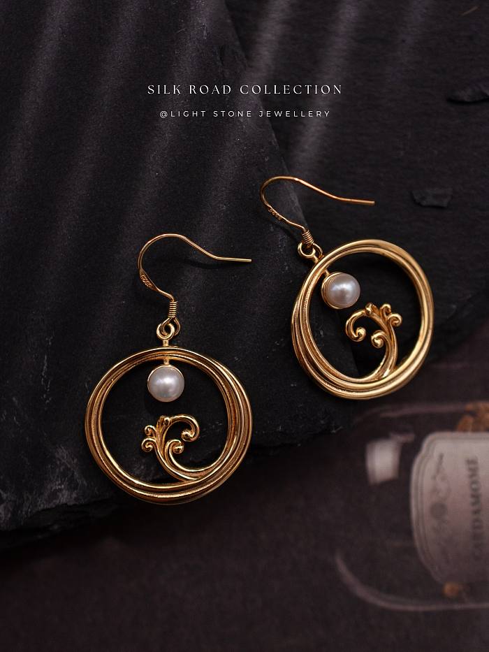 Moon Over Sea- Silk Road - Freshwater Pearls - Luxury Sterling Silver Earrings