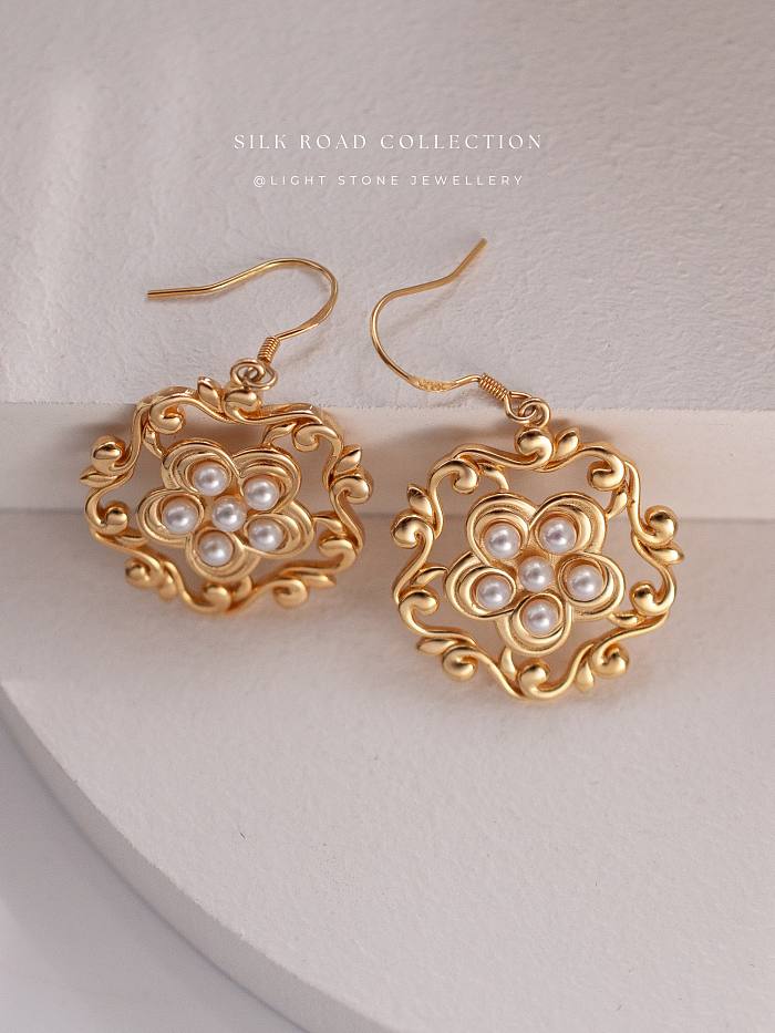 Honeysuckle Flower Hoop - Silk Road - Freshwater Pearls - Luxury Sterling Silver Earrings