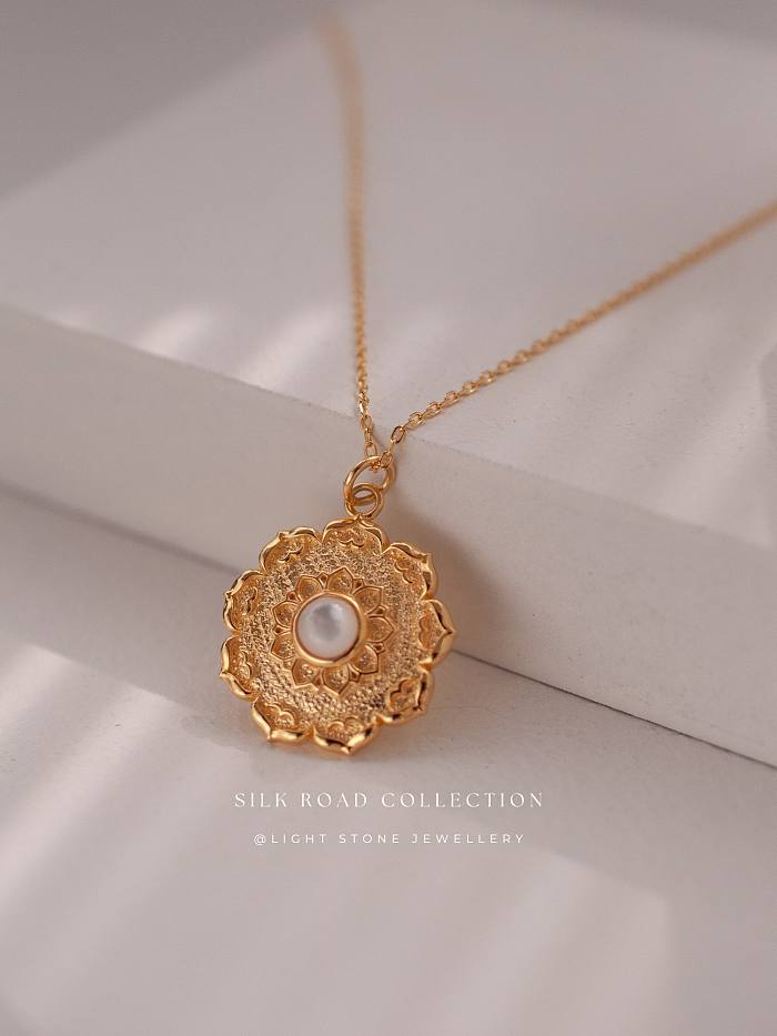 Lotus - Silk Road - Mother of Pearl- Luxury Sterling Silver Necklace