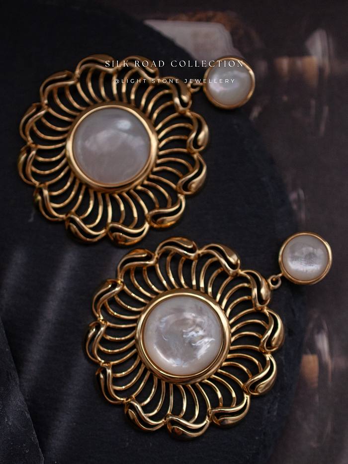 Wave Wheel - Silk Road - Mother of Pearl - Sterling Silver Earrings