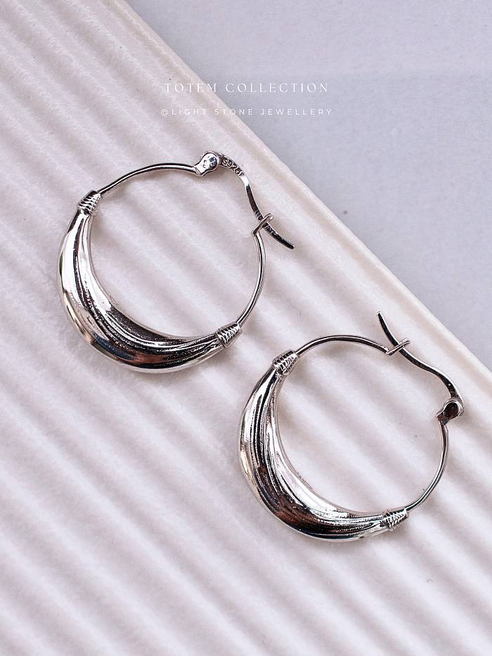 Concave - Totem - Rhodium-Plated - Hoop Silver Earrings
