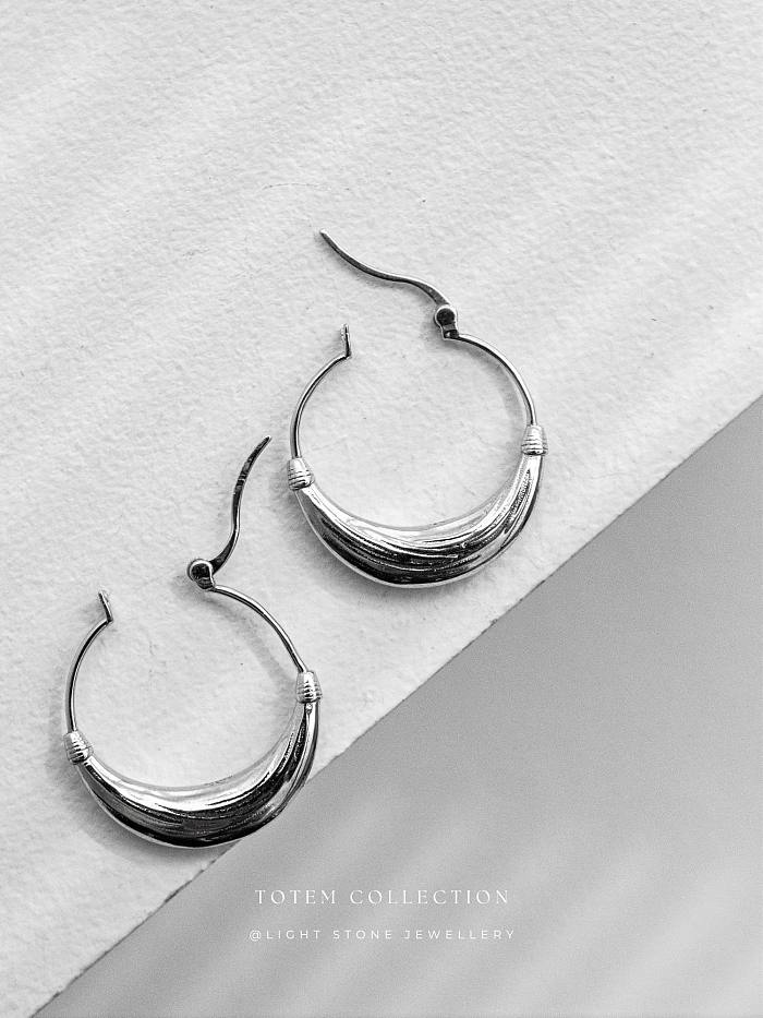 Concave - Totem - Rhodium-Plated - Hoop Silver Earrings