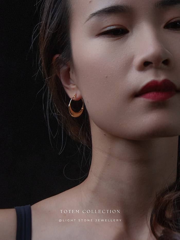 Concave - Totem - Gold-Plated - Hoop Silver Earrings