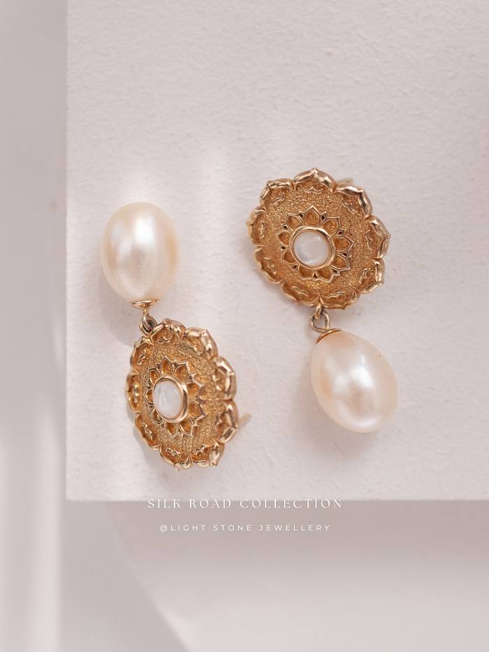Lotus - Silk Road - Freshwater Pearls - Luxury Sterling Silver Earrings
