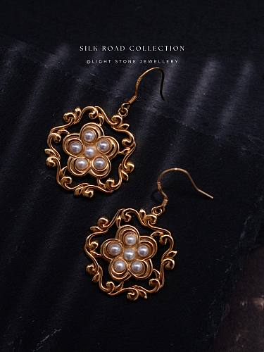 Honeysuckle Flower Hoop - Silk Road - Freshwater Pearls - Luxury Sterling Silver Earrings