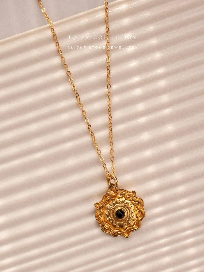 Neolithic Pottery Sunflower - Totem - Sterling Silver Gold Plated Necklace