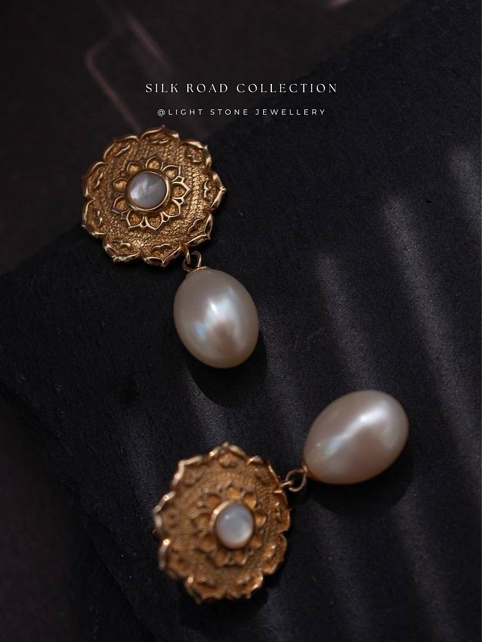 Lotus - Silk Road - Freshwater Pearls - Luxury Sterling Silver Earrings