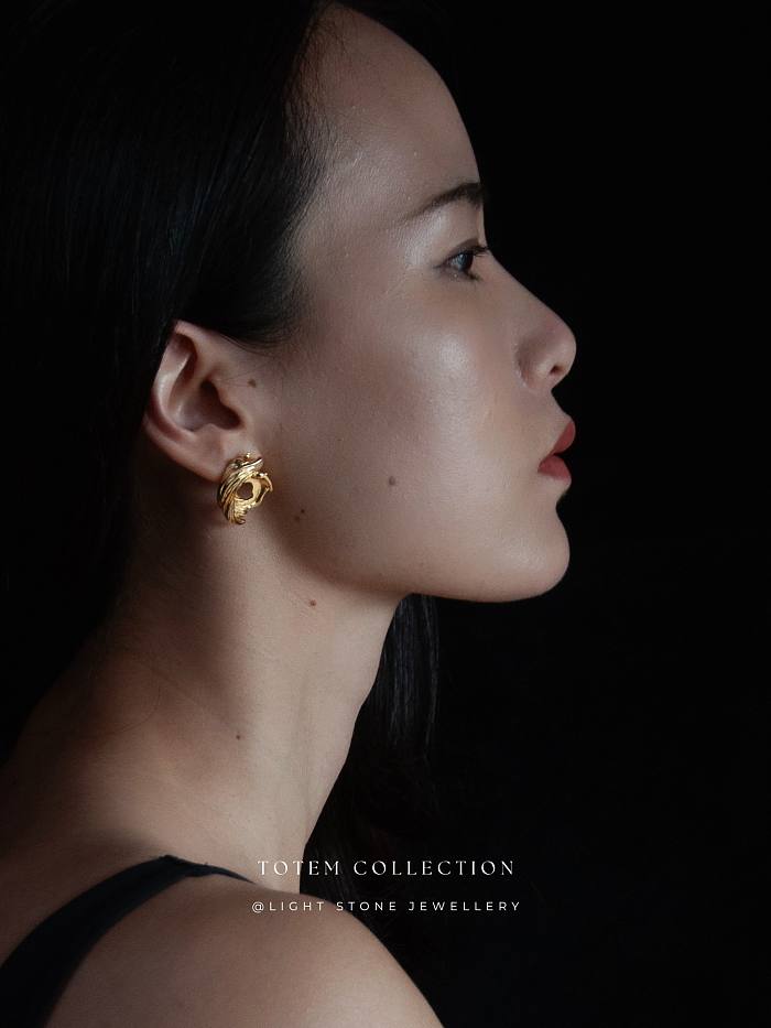 Golden Phoenix Feather - Totem - Silver Stud Silver Earrings