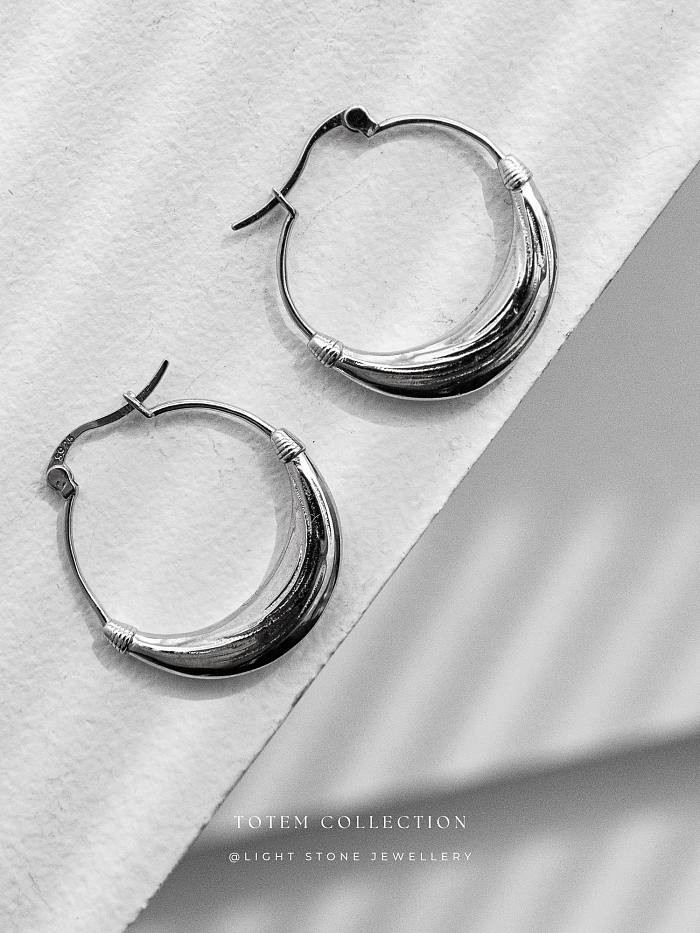 Concave - Totem - Rhodium-Plated - Hoop Silver Earrings