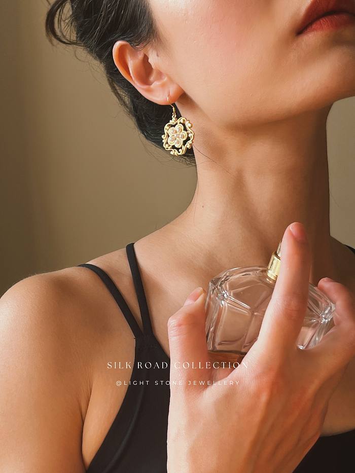 Honeysuckle Flower Hoop - Silk Road - Freshwater Pearls - Luxury Sterling Silver Earrings