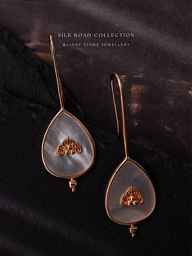 Fire and Water - Silk Road - Mother of Pearl- Luxury Sterling Silver Ear Studs