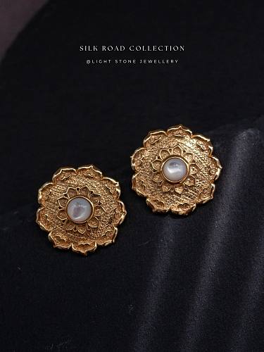 Lotus - Silk Road - Mother of Pearl- Luxury Sterling Silver Ear Studs