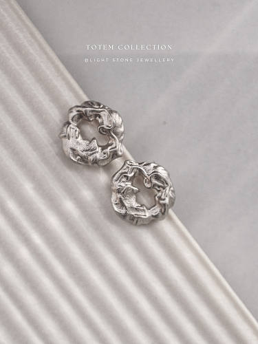 Rhodium Dragon Heart - Totem - Stud Silver Earrings