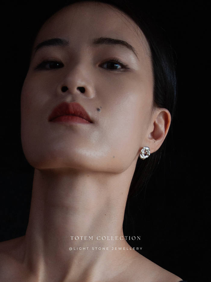 Rhodium Dragon Heart - Totem - Stud Silver Earrings
