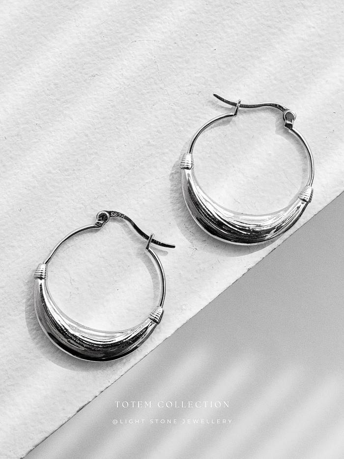 Concave - Totem - Rhodium-Plated - Hoop Silver Earrings