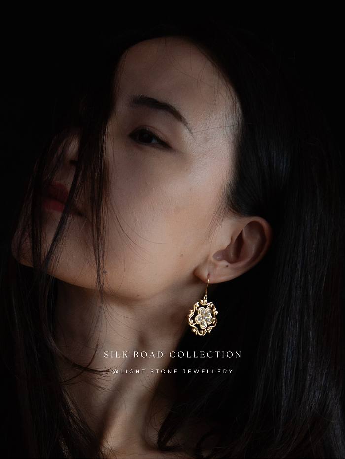 Honeysuckle Flower Hoop - Silk Road - Freshwater Pearls - Luxury Sterling Silver Earrings