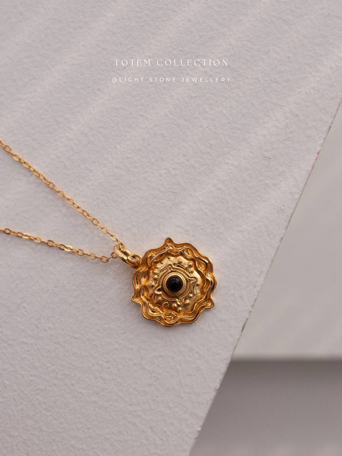 Neolithic Pottery Sunflower - Totem - Sterling Silver Gold Plated Necklace