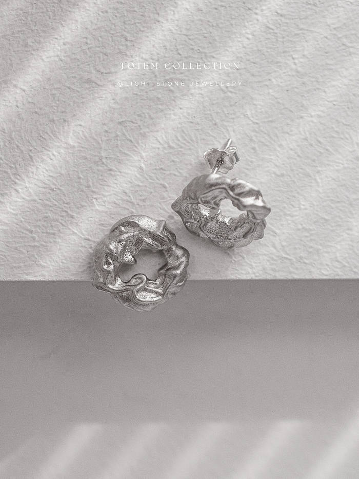 Rhodium Dragon Heart - Totem - Stud Silver Earrings