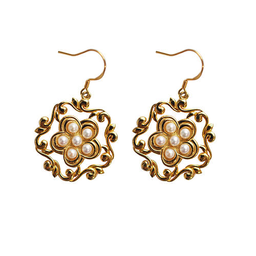 Honeysuckle Flower Hoop - Silk Road - Freshwater Pearls - Luxury Sterling Silver Earrings
