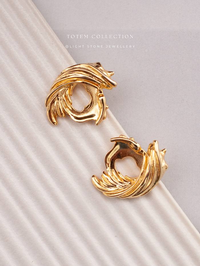 Golden Phoenix Feather - Totem - Silver Stud Silver Earrings