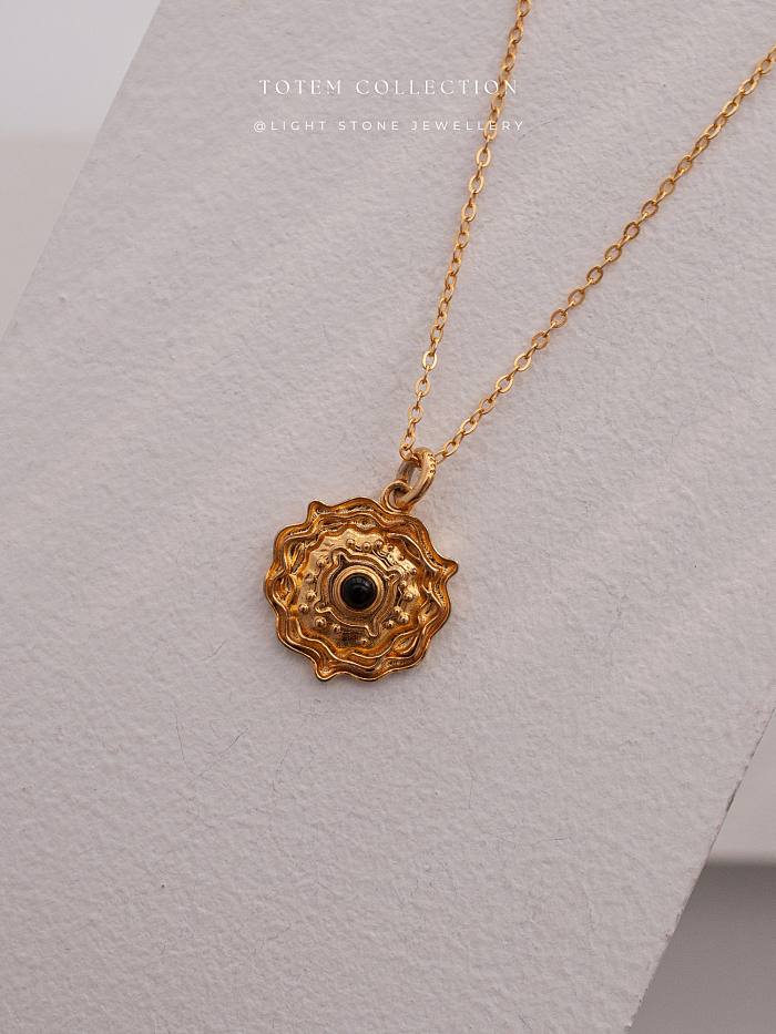 Neolithic Pottery Sunflower - Totem - Sterling Silver Gold Plated Necklace