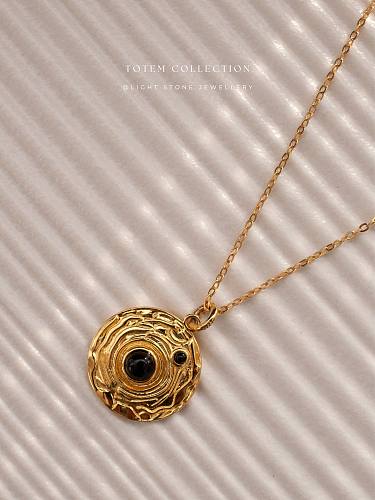 Neolithic Pot Pattern -  Totem - Gold - Plated Silver Necklace with Black Onyx
