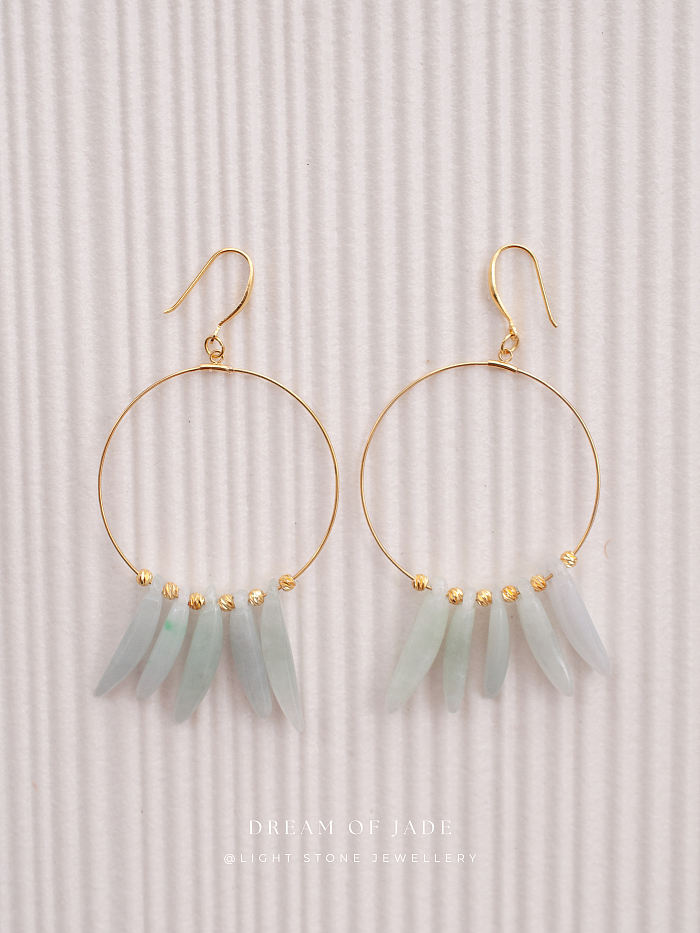 Jade Leaves Hetian Jade Hoop Earrings - Handcrafted Gold-Plated 925 Silver Hoops - Elegant Leaf-Shaped Jade - Chic Chinese Jewelry - Light Stone Jewellery