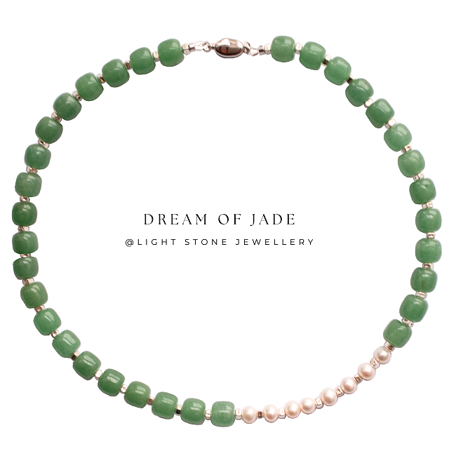 Green Apple｜Dream of Jade｜Green Dongling Jade Pearl Necklace｜Beaded Necklace