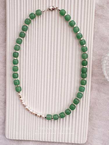 Green Apple｜Dream of Jade｜Green Dongling Jade Pearl Necklace｜Beaded Necklace