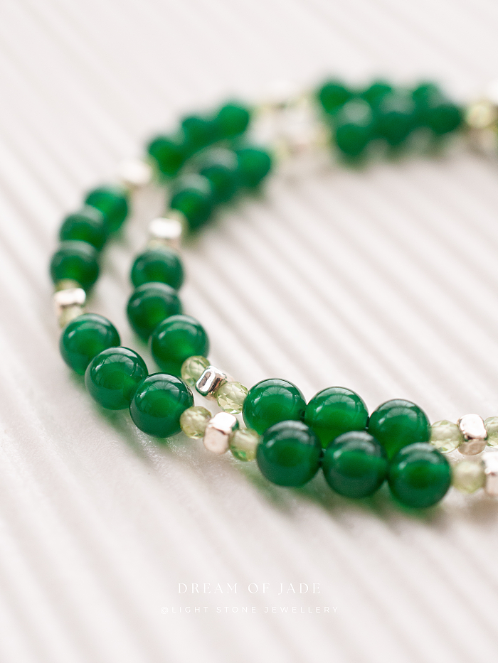 Green Elf Chalcedony Necklace - Handcrafted Jade Beaded Necklace - Green Chalcedony and Phosphorite Beads - Elegant Chinese Jewelry - Light Stone Jewellery