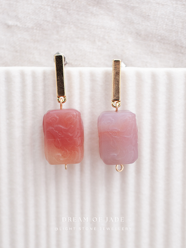 Pink Phoenix | Dream of Jade | Yanyuan Agate | Handmade Jade Ear Studs