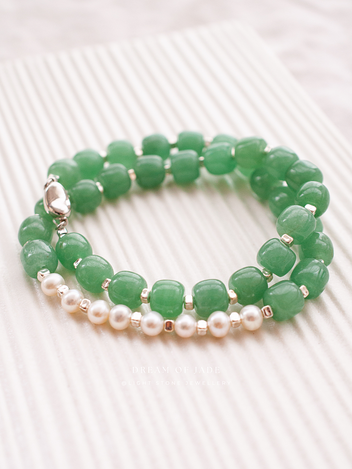 Green Apple Dongling Jade Pearl Necklace - Handcrafted Elegance - Dongling Jade and Freshwater Pearls - Chic Chinese Jewelry - Light Stone Jewellery