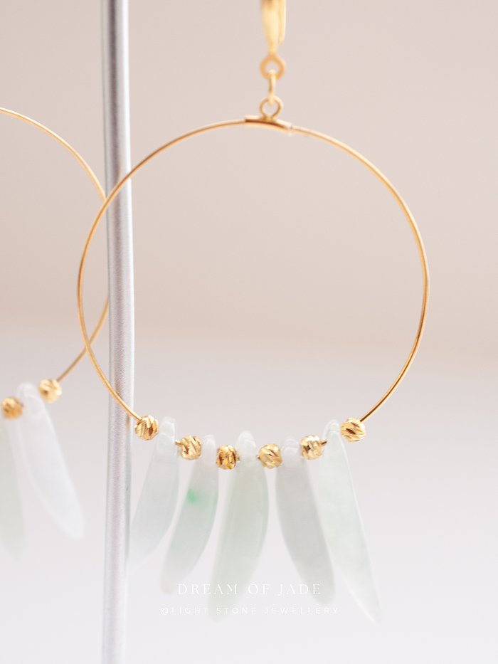 Jade Leaves Hetian Jade Hoop Earrings - Handcrafted Gold-Plated 925 Silver Hoops - Elegant Leaf-Shaped Jade - Chic Chinese Jewelry - Light Stone Jewellery