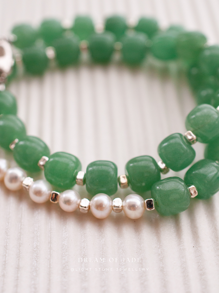 Green Apple Dongling Jade Pearl Necklace - Handcrafted Elegance - Dongling Jade and Freshwater Pearls - Chic Chinese Jewelry - Light Stone Jewellery
