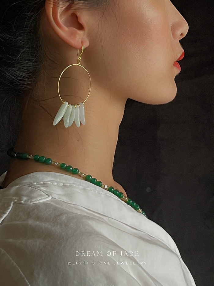 Jade Leaves Hetian Jade Hoop Earrings - Handcrafted Gold-Plated 925 Silver Hoops - Elegant Leaf-Shaped Jade - Chic Chinese Jewelry - Light Stone Jewellery