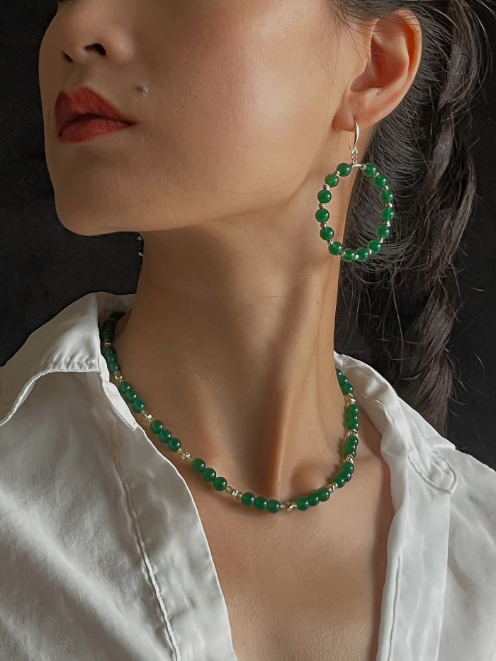 Green Elf｜Dream of Jade｜Green Chalcedony Necklace｜Beaded Necklace