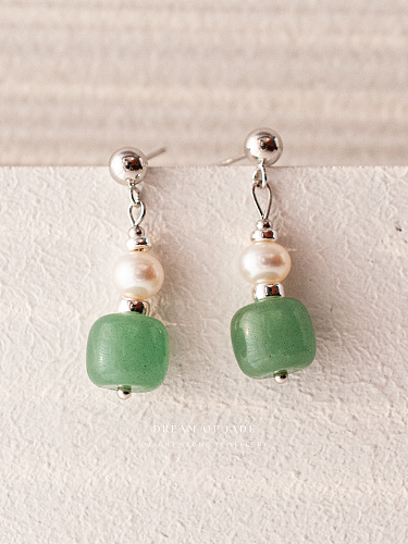 Green Apple Pearl｜Aventurine & Freshwater Pearl Earrings | 925 Sterling Silver