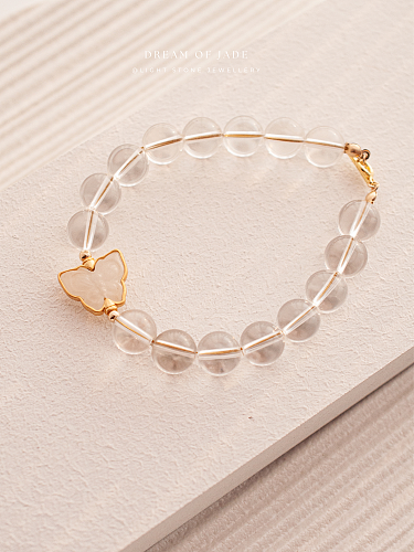 Ethereal Butterfly｜Hetian White Jade Butterfly Bracelet | Clear Quartz｜Gold-plated Silver