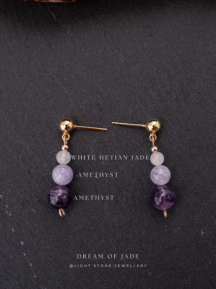Amethyst & White Jade｜Amethyst & Hetian White Jade Earrings | 925 Gold-Plated Silver